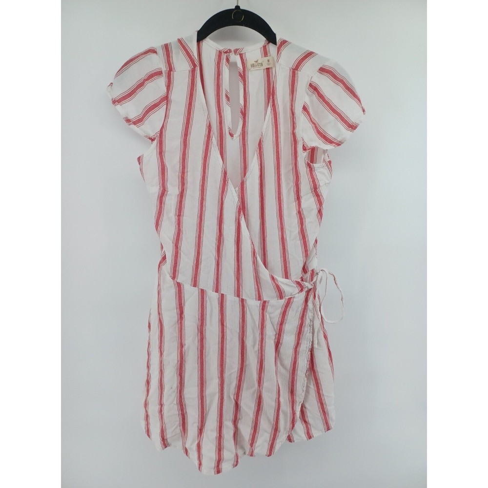 Hollister Wrap Romper Women's Medium one-piece shorts Striped White/Red.